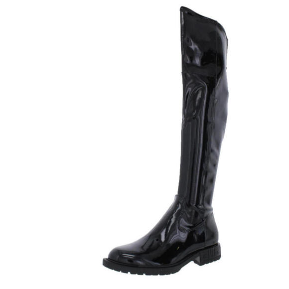GUESS WOMEN'S SIZE 7.5 OVER THE KNEE RANIELE BLACK PATENT BOOTS NEW - Picture 1 of 4